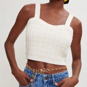 MAJE Missa Tweed-Style Knit Crop Top in Ecru